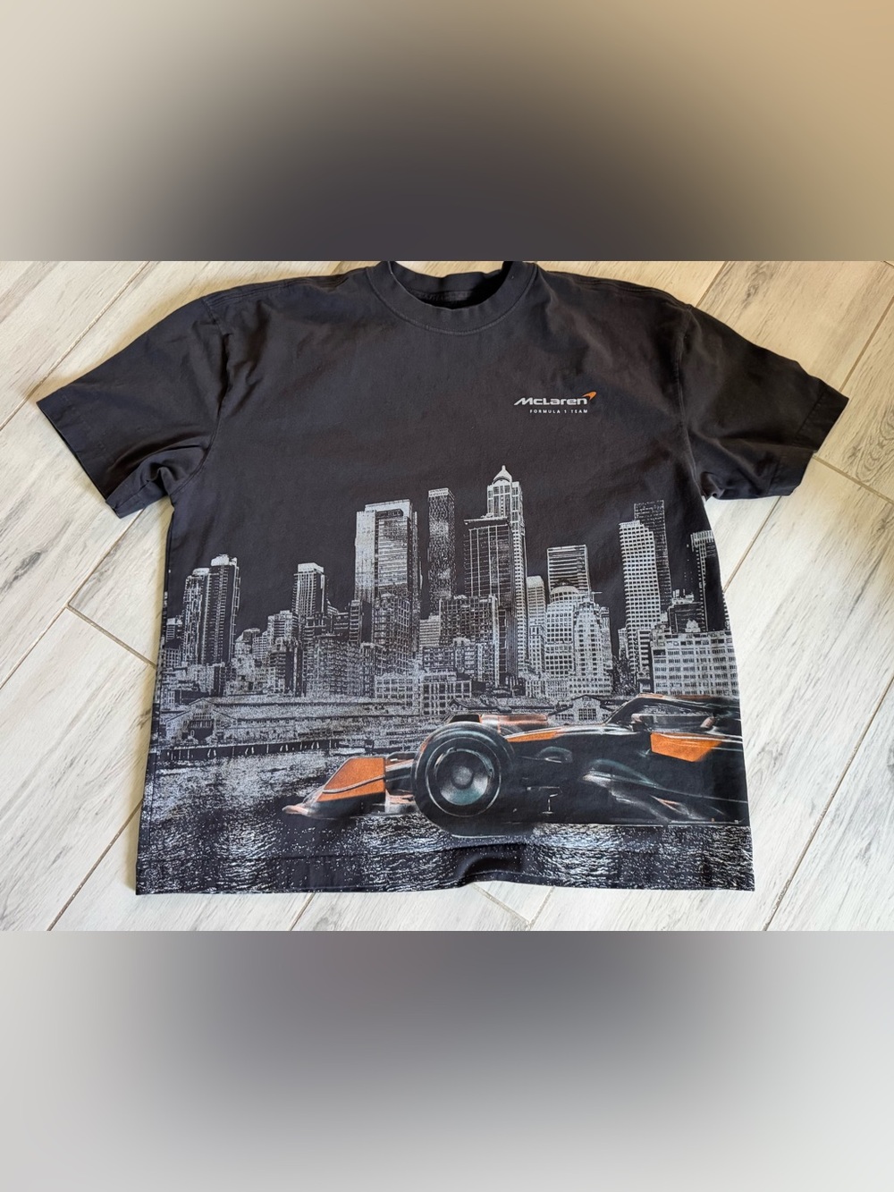 Hollister Black Graphic McLaren Cityscape Tee with Orange Accents